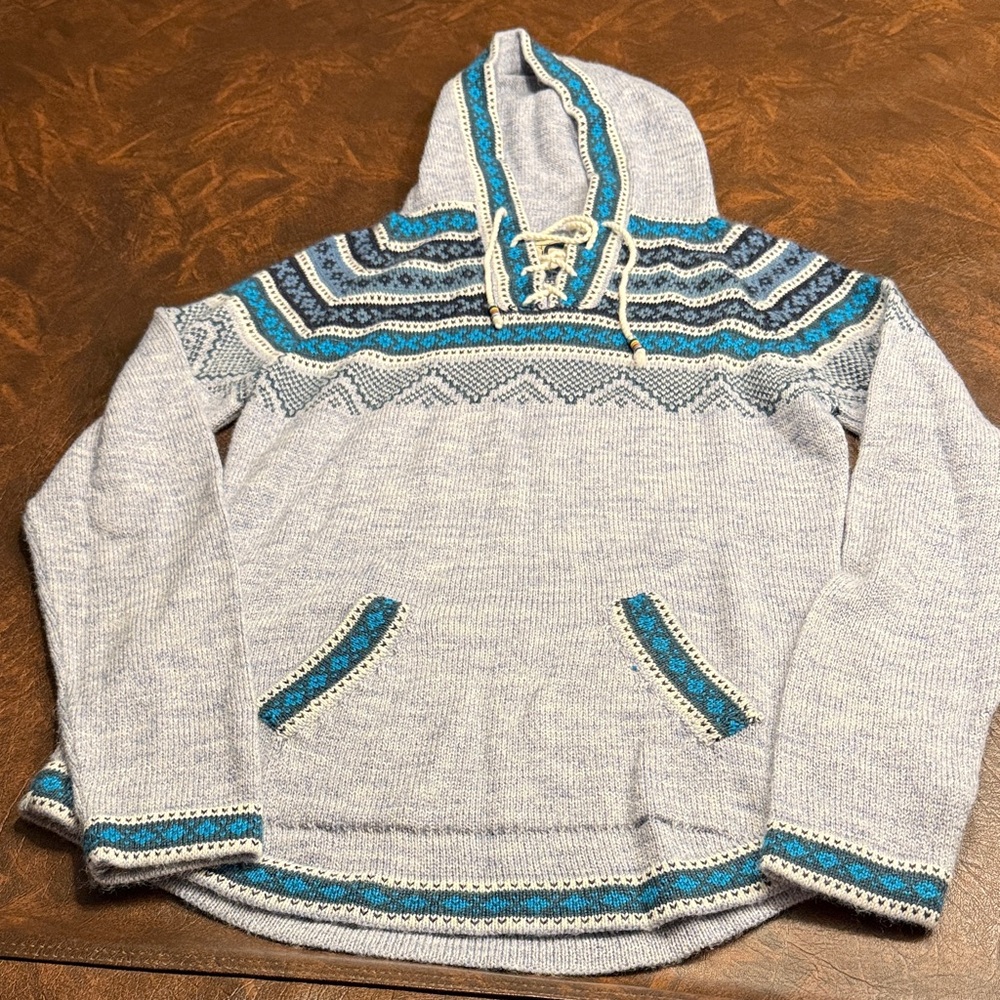 Artesania Blue Knit Patterned Hoodie Never Worn